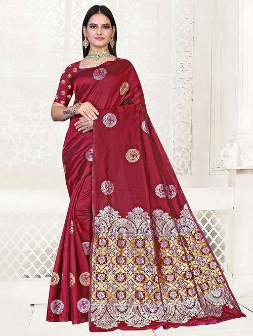 ethnic motif woven saree with blouse - 19861687 - Very Small Image - 1
