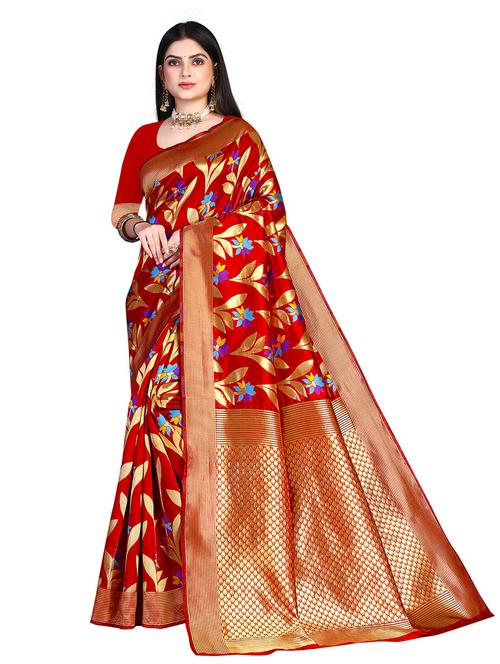 floral woven saree with blouse - 19861694 - Very Small Image - 1