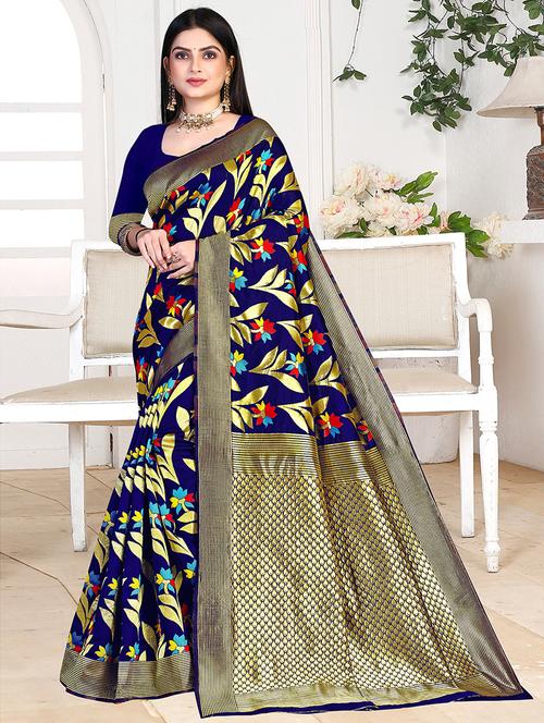 floral woven saree with blouse - 19861738 - Very Small Image - 1