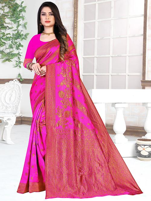 floral banarasi saree with blouse - 19861760 - Very Small Image - 1