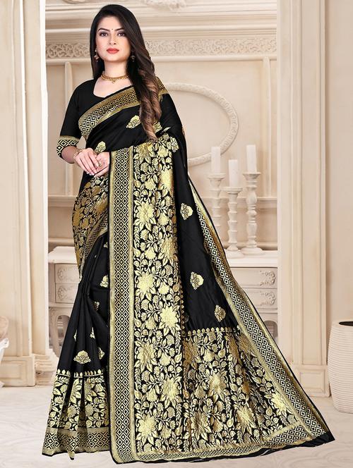 floral woven saree with blouse - 19861779 - Very Small Image - 1