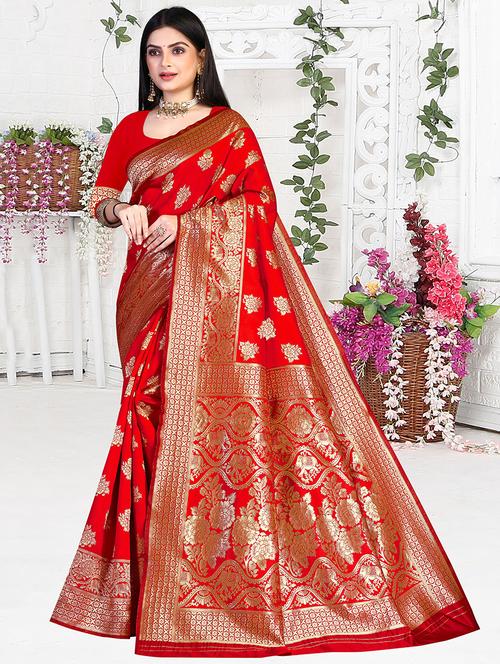 ethnic motif woven saree with blouse - 19861835 - Very Small Image - 1