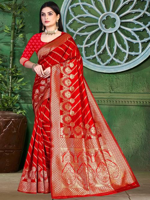 floral woven saree with blouse - 19861877 - Very Small Image - 1
