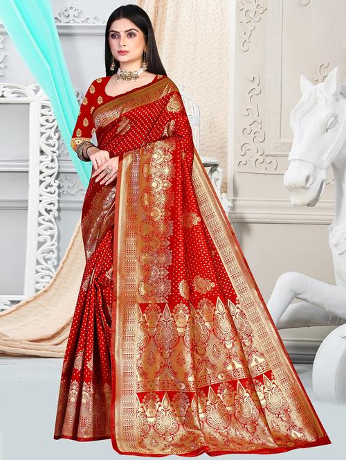 ethnic motif banarasi saree with blouse - 19861888 - Very Small Image - 1
