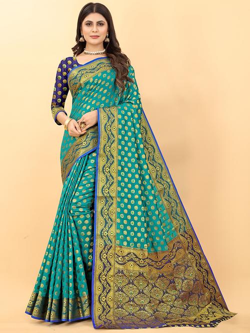ethnic motif banarasi saree with blouse - 19861919 - Very Small Image - 1