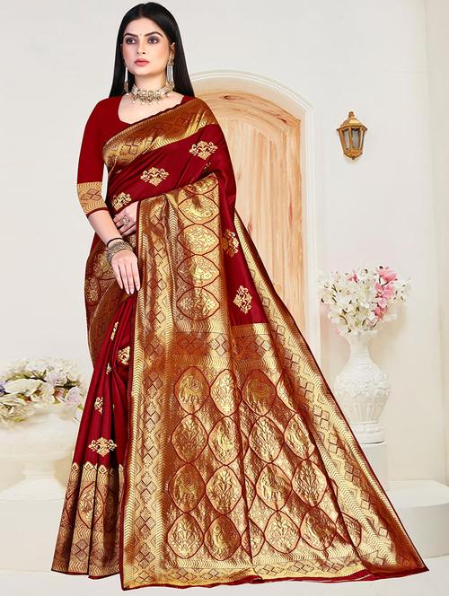 zari woven banarasi saree with blouse - 19861943 - Very Small Image - 1