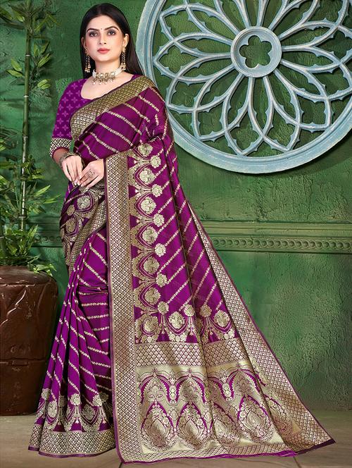 zari woven banarasi saree with blouse - 19861967 - Very Small Image - 1