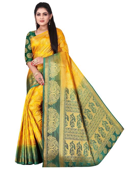 ethnic motif kanjivaram saree with blouse - 19861970 - Very Small Image - 1
