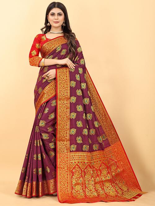 zari woven kanjivaram saree with blouse - 19862003 - Very Small Image - 1