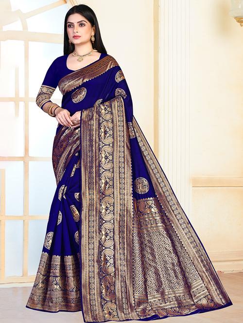 ethnic motif banarasi saree with blouse - 19862058 - Very Small Image - 1