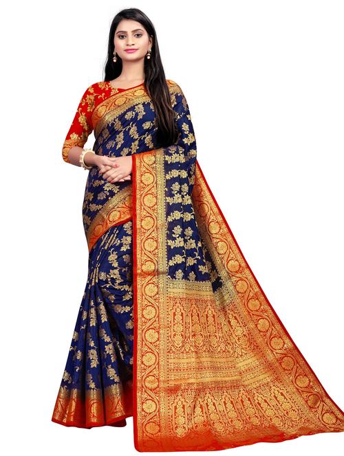 ethnic motif banarasi saree with blouse - 19862217 - Very Small Image - 1
