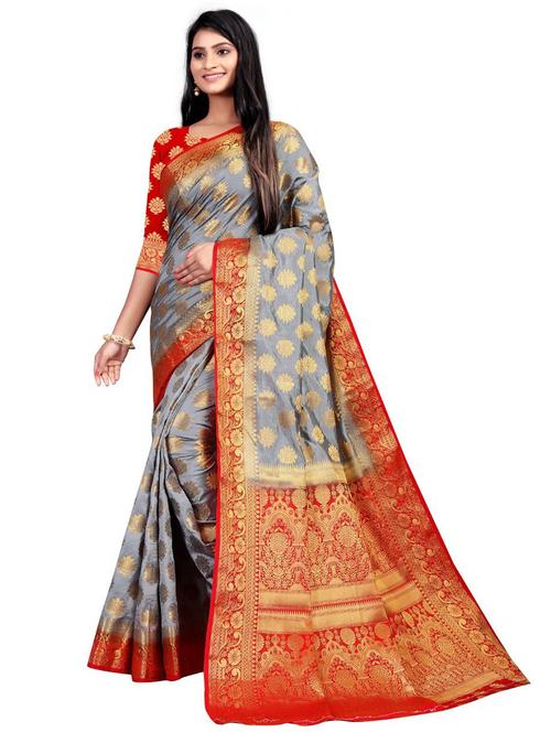 ethnic motif kanjivaram saree with blouse - 19862425 - Very Small Image - 1