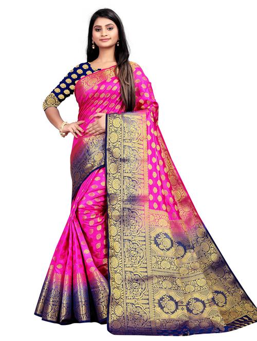 ethnic motif kanjivaram saree with blouse - 19862431 - Very Small Image - 1
