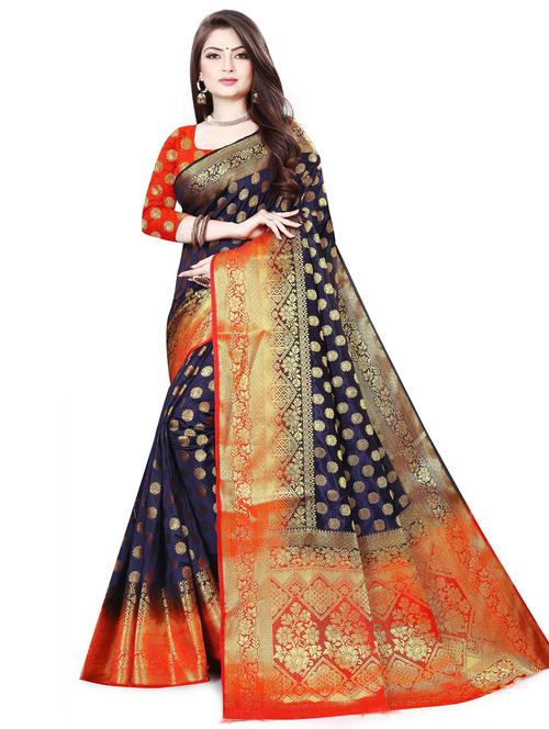 ethnic motif kanjivaram saree with blouse - 19862445 - Very Small Image - 1