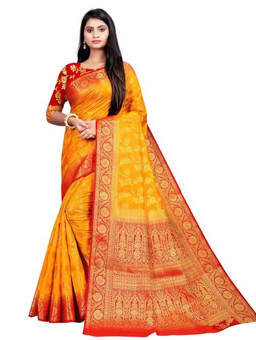 ethnic motif kanjivaram saree with blouse - 19862537 - Very Small Image - 1