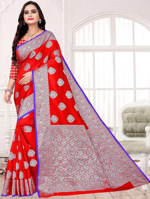 ethnic motif kanjivaram saree with blouse - 19862677 - Very Small Image - 1