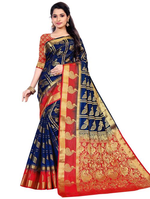 ethnic motif banarasi saree with blouse - 19863008 - Very Small Image - 1