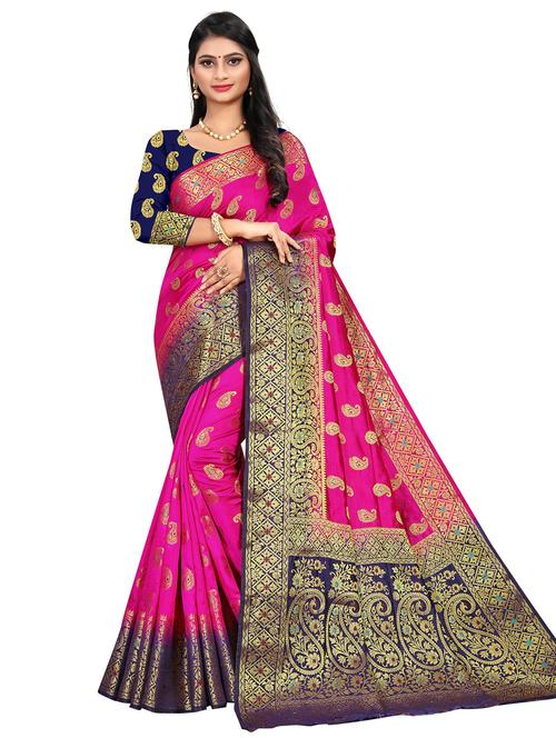 ethnic motif kanjivaram saree with blouse - 19863016 - Very Small Image - 1
