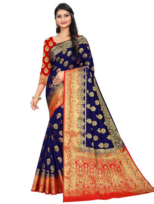 ethnic motif banarasi saree with blouse - 19863017 - Very Small Image - 1