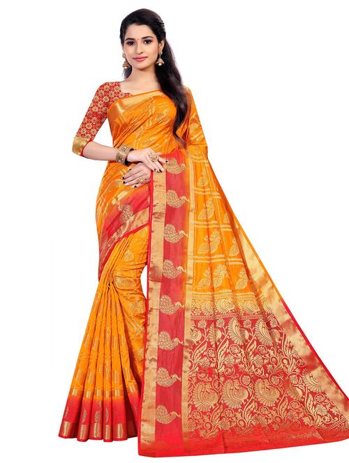 ethnic motif banarasi saree with blouse - 19863021 - Very Small Image - 1