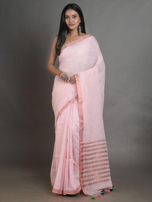 solid woven bordered saree with blouse - 19865876 - Very Small Image - 1