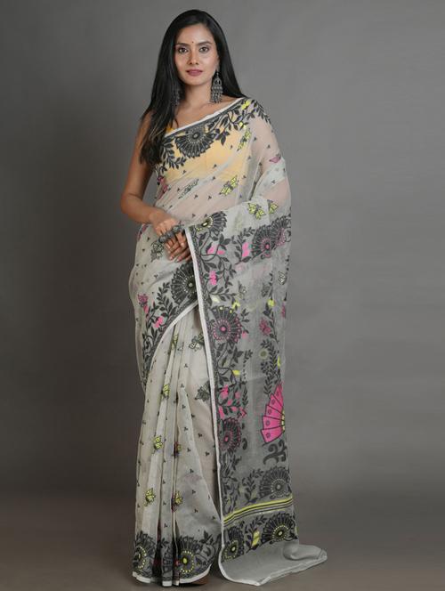 offwhite cotton saree with blouse - 19865881 - Very Small Image - 1