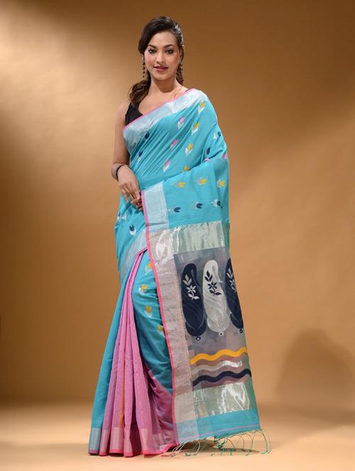 women's floral blue colored saree with blouse - 19866010 - Very Small Image - 1