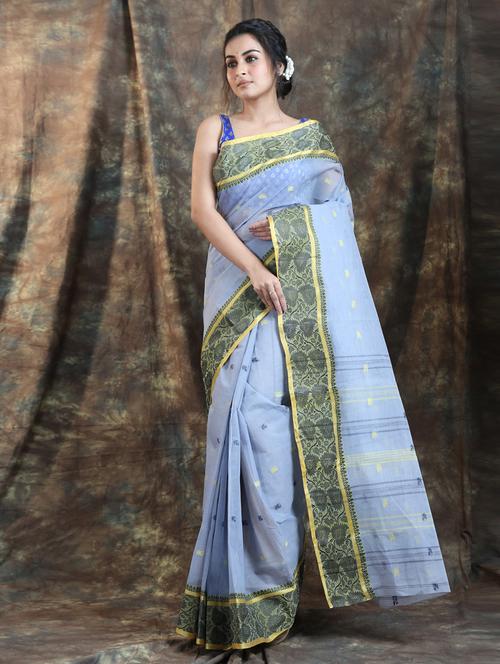 women's self design purist blue colored saree with blouse - 19866035 - Very Small Image - 1