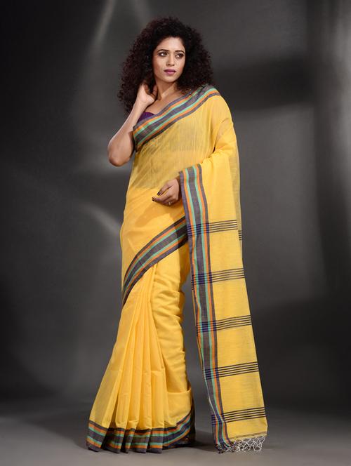 yellow khadi saree with blouse - 19866048 - Very Small Image - 1