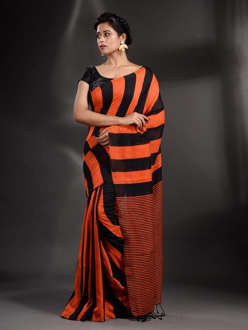 orange cotton saree with blouse - 19866066 - Very Small Image - 1