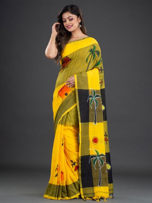 yellow cotton saree with blouse - 19866201 - Very Small Image - 1