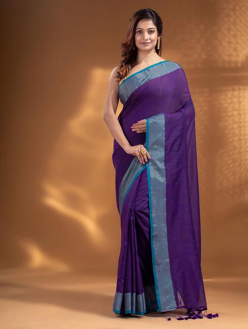 purple self design woven saree with blouse - 19866322 - Very Small Image - 1
