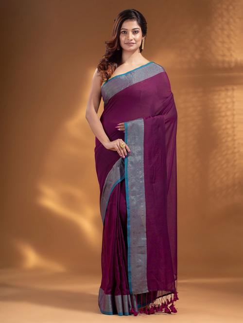 solid bordered saree with blouse - 19866342 - Very Small Image - 1