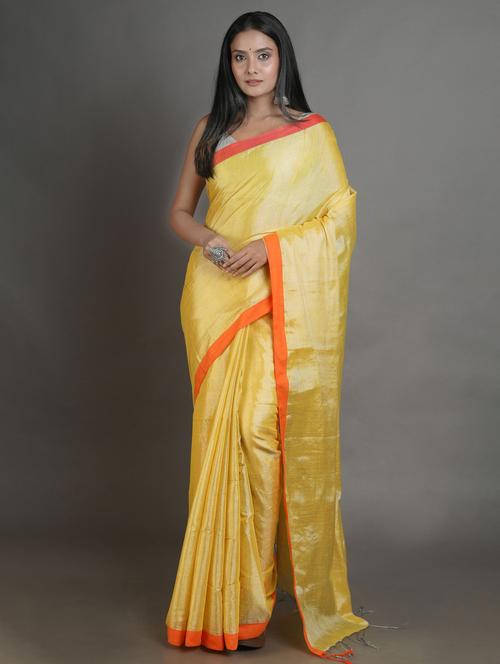 women's self design yellow colored saree with blouse - 19866592 - Very Small Image - 1