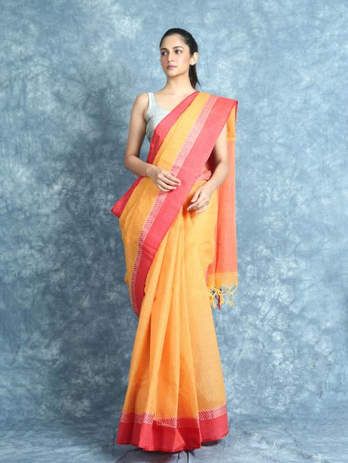 yellow self design woven saree with blouse - 19866641 - Very Small Image - 1