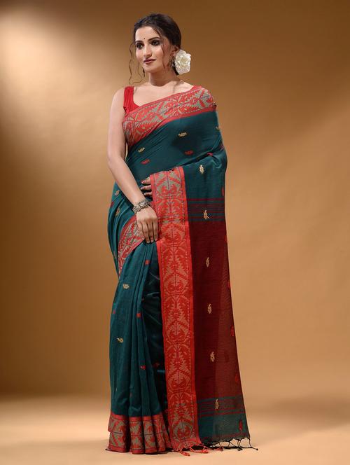 teal woven saree with blouse - 19866664 - Very Small Image - 1