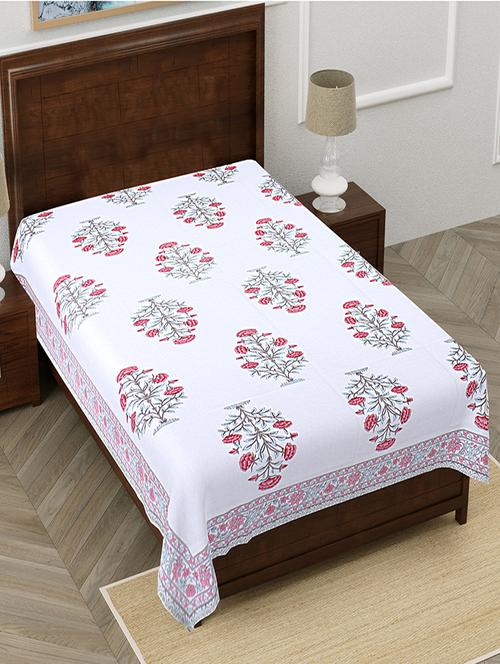 texstylers pure cotton white base floral 60x90 inches single bedsheet - 19866709 - Very Small Image - 1