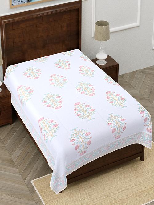 texstylers pure cotton white base floral 60x90 inches single bedsheet - 19866712 - Very Small Image - 1