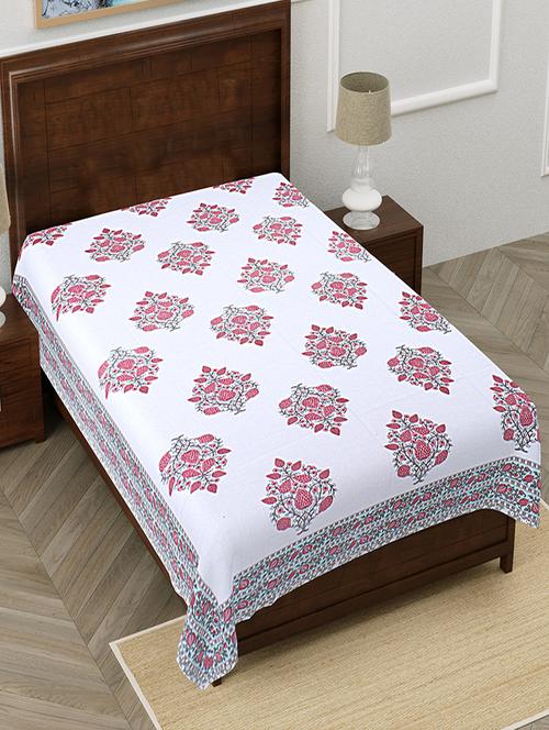 texstylers pure cotton white base floral 60x90 inches single bedsheet - 19866713 - Very Small Image - 1