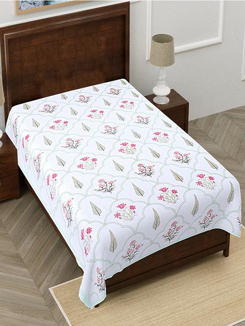 texstylers pure cotton white base floral 60x90 inches single bedsheet - 19866718 - Very Small Image - 1