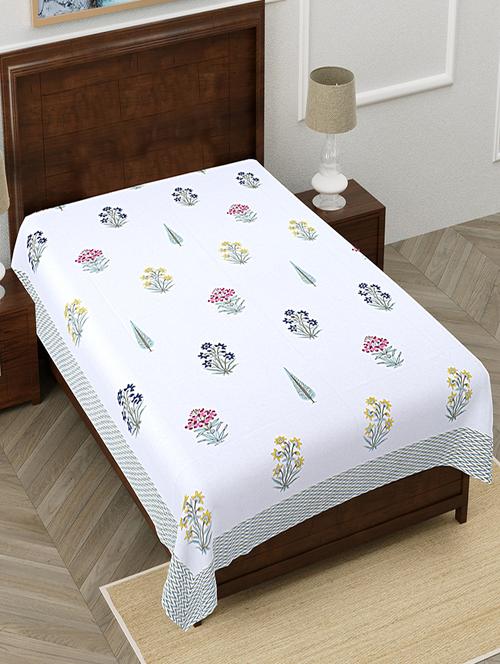 texstylers pure cotton white base floral 60x90 inches single bedsheet - 19866721 - Very Small Image - 1
