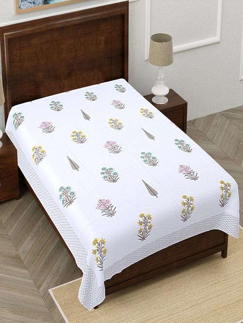 texstylers pure cotton white base floral 60x90 inches single bedsheet - 19866722 - Very Small Image - 1