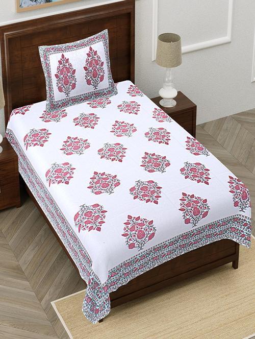 texstylers pure cotton white base floral 60x90 inches single bedsheet with 1 pillow cover - 19866727 - Very Small Image - 1