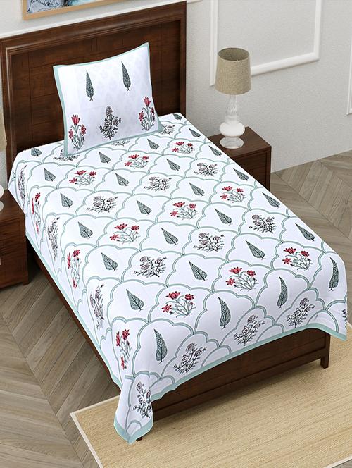 texstylers pure cotton white base floral 60x90 inches single bedsheet with 1 pillow cover - 19866733 - Very Small Image - 1