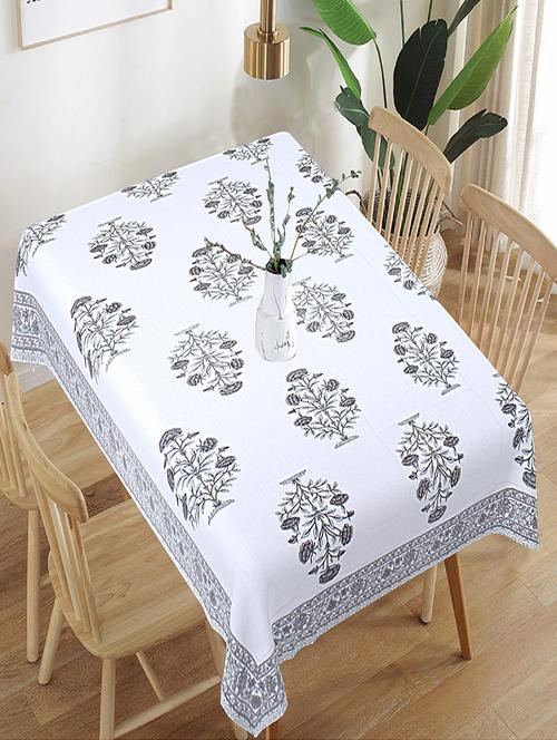 texstylers floral white base cotton 6 seater 60x90 inches rectangular dining table cloth - 19866740 - Very Small Image - 1