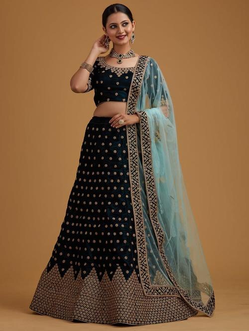 self design semi-stitched flared lehenga - 19867297 - Very Small Image - 1