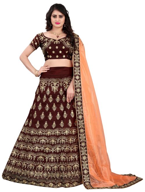 self design semi-stitched flared lehenga - 19867300 - Very Small Image - 1