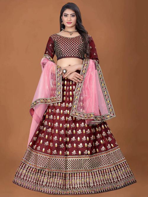 self design semi-stitched flared lehenga - 19867302 - Very Small Image - 1