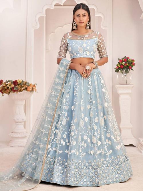 self design semi-stitched flared lehenga - 19867316 - Very Small Image - 1