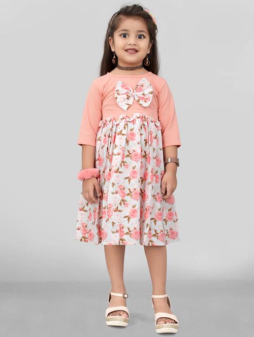 peach floral print frock - 19867420 - Very Small Image - 1